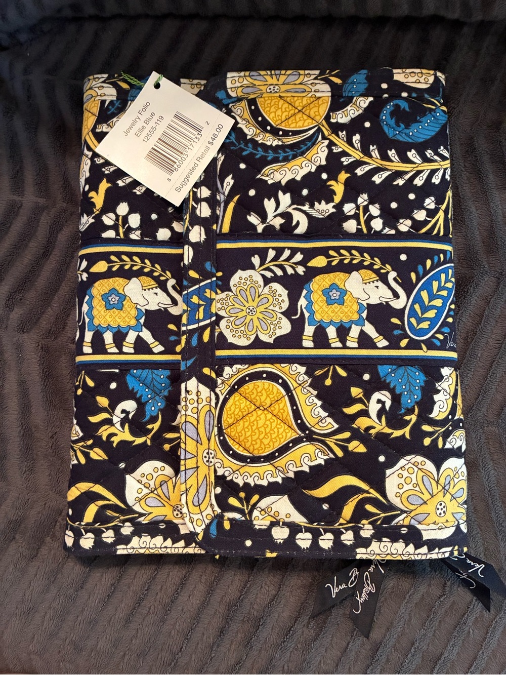 Retired Ellie Blue Vera Bradley Navy Yellow White Quilted Jewelry Portfolio